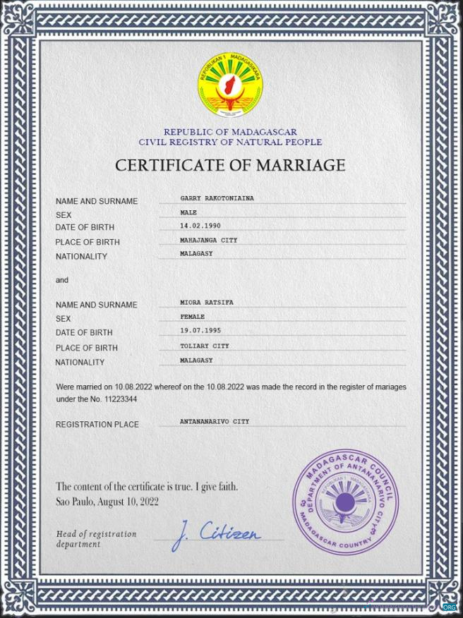 Download Madagascar marriage certificate PSD template Photoshop template